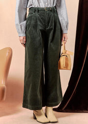 Modern Khaki Pockets High Waist Corduroy Wide Leg Pants Winter