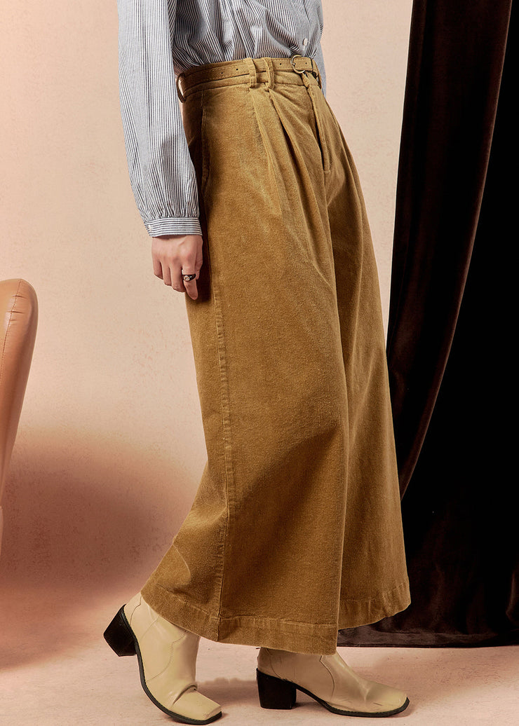 Modern Khaki Pockets High Waist Corduroy Wide Leg Pants Winter