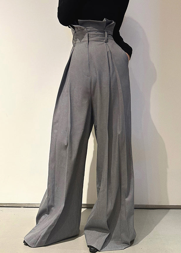 Modern Khaki Pockets High Waist Cotton Wide Leg Pants Summer