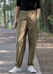 Modern Khaki Pockets High Waist Harem Pants Fall