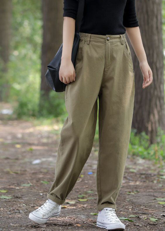 Modern Khaki Pockets High Waist Harem Pants Fall