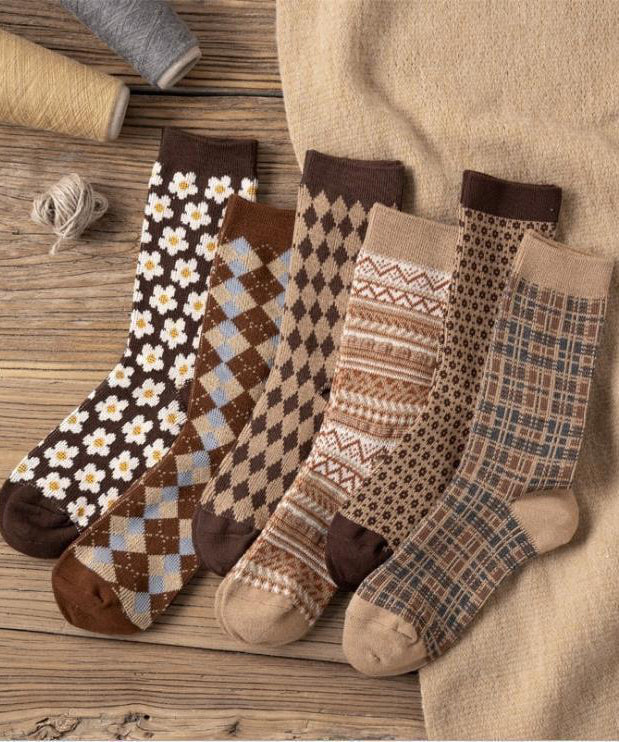 Modern Khaki Pring Thick Cotton Mid Calf Socks