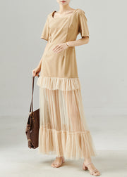 Modern Khaki Square Collar Patchwork Tulle Holiday Dress Summer