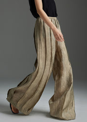 Modern Khaki Wrinkled Elastic Waist Silk Pants Fall