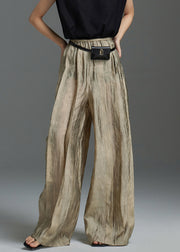 Modern Khaki Wrinkled Elastic Waist Silk Pants Fall