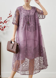 Modern Lavender Embroidered Tulle Maxi Dresses Summer