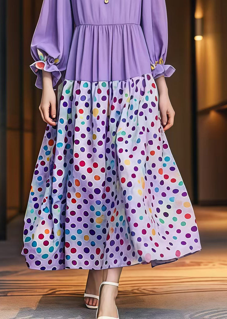 Modern Lavender Oversized Print Cotton Dresses Fall