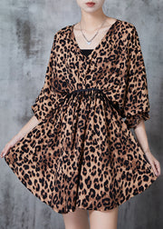 Modern Leopard Print Cinched Exra Large Hem Chiffon Tops Spring