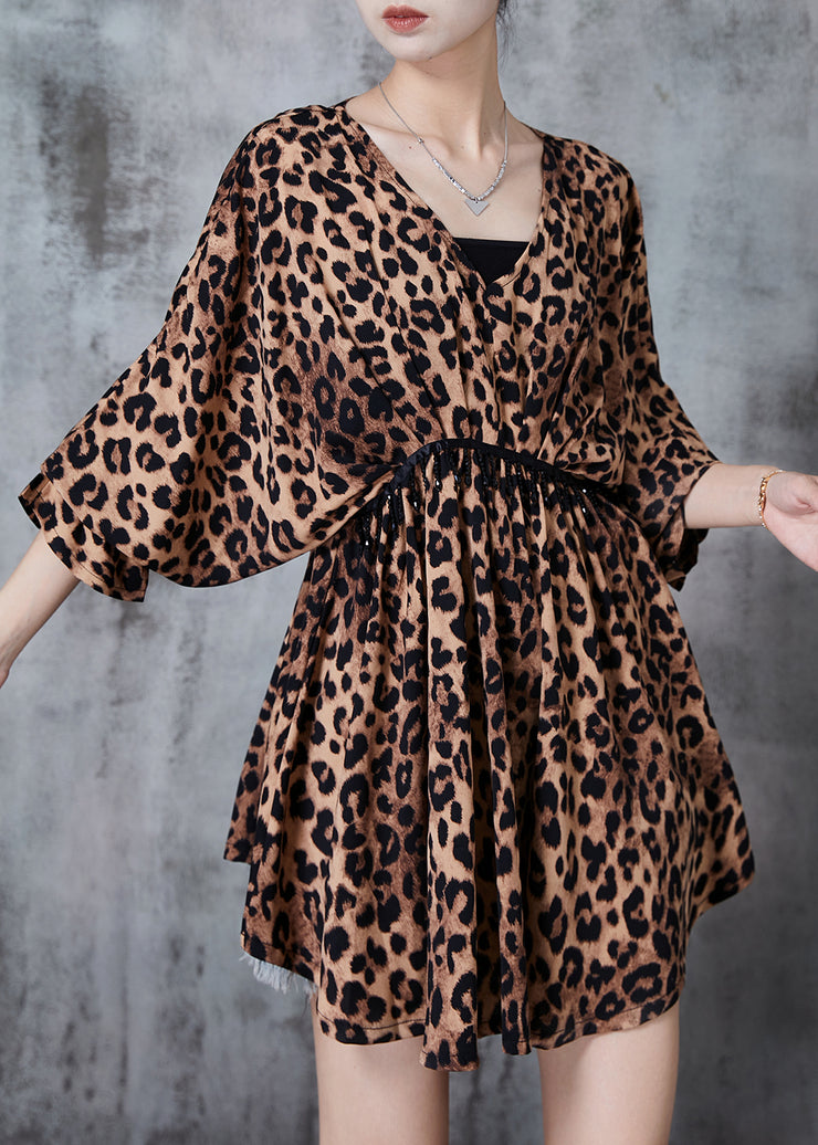 Modern Leopard Print Cinched Exra Large Hem Chiffon Tops Spring