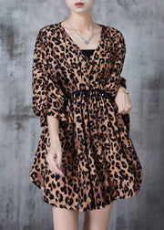 Modern Leopard Print Cinched Exra Large Hem Chiffon Tops Spring