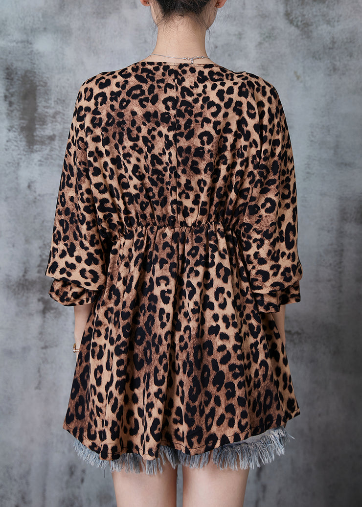 Modern Leopard Print Cinched Exra Large Hem Chiffon Tops Spring