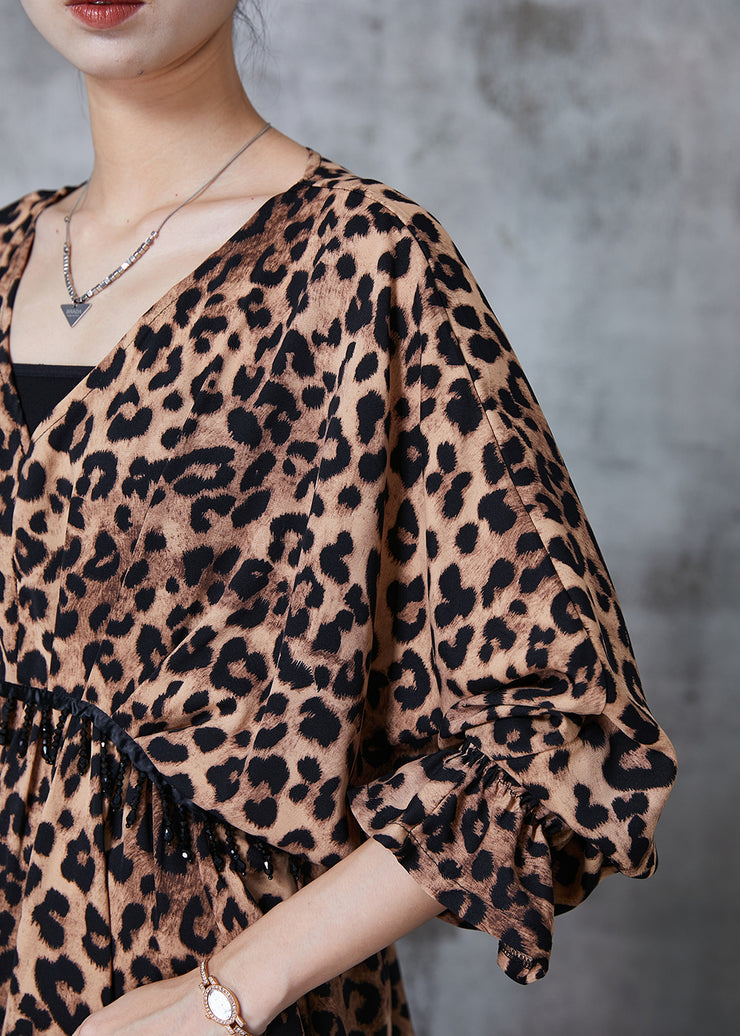 Modern Leopard Print Cinched Exra Large Hem Chiffon Tops Spring