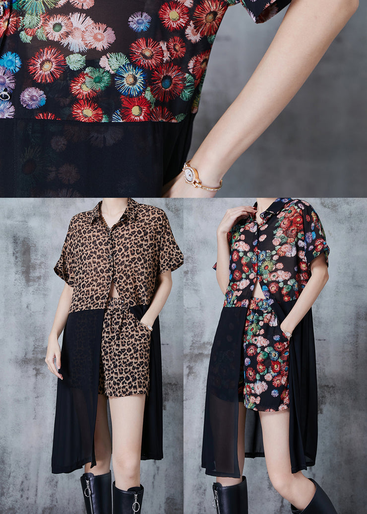 Modern Leopard Print Patchwork Chiffon Two Piece Set Summer