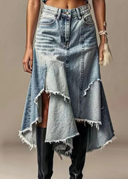 Modern Light Blue Asymmetrical Pockets High Waist Denim Skirt Summer