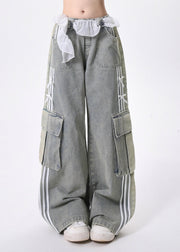 Modern Light Blue Elastic Waist Pockets Denim Pants Spring