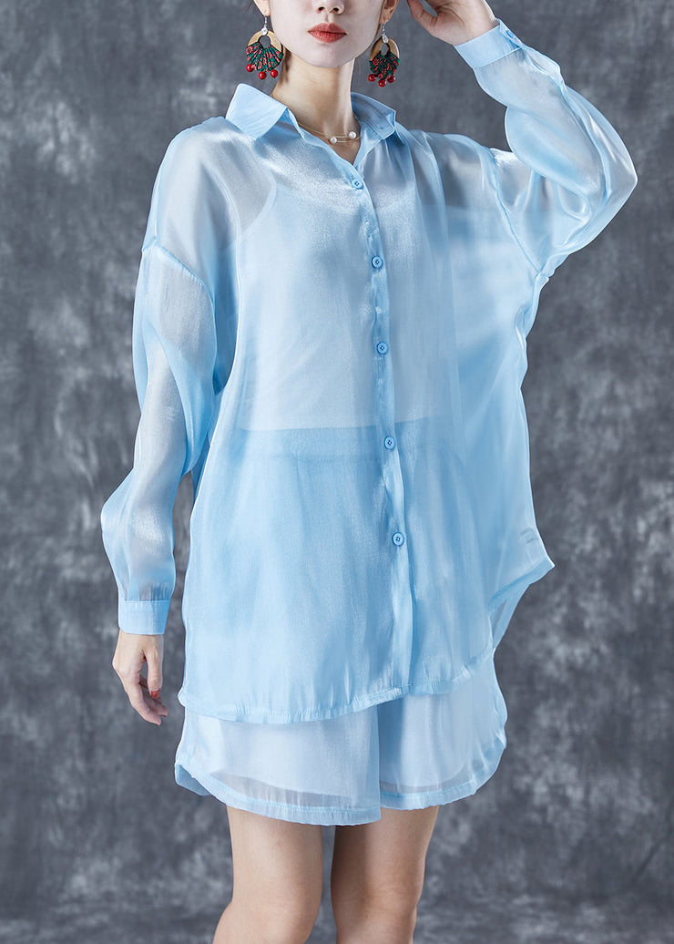 Modern Light Blue Oversized Draping Chiffon Two Piece Set Summer