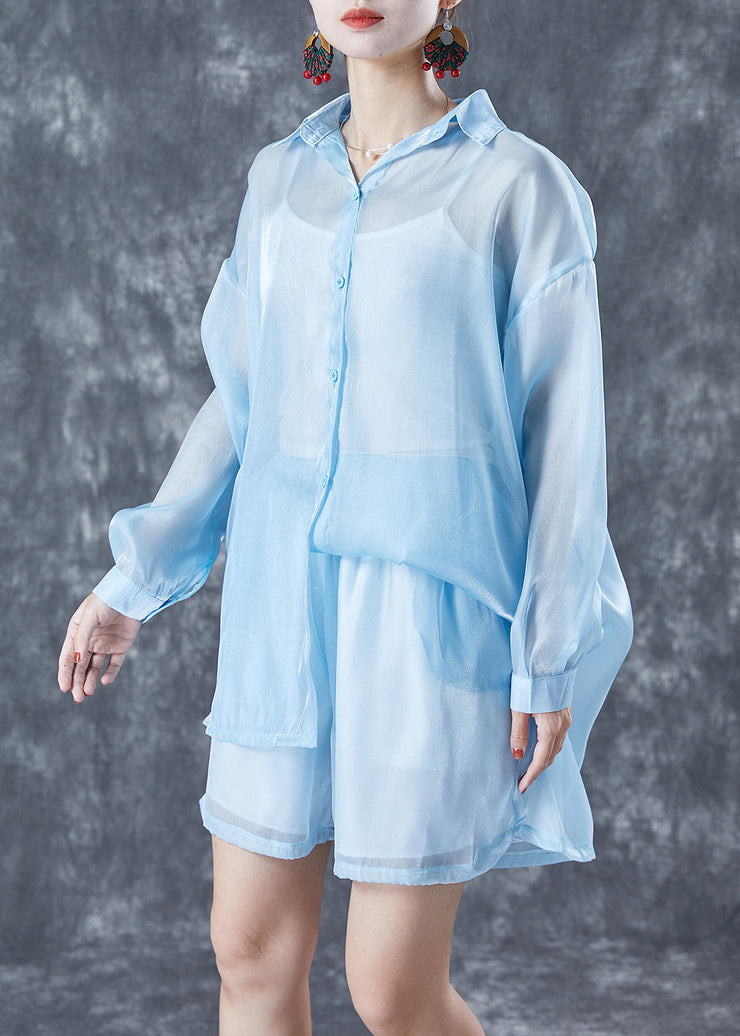 Modern Light Blue Oversized Draping Chiffon Two Piece Set Summer