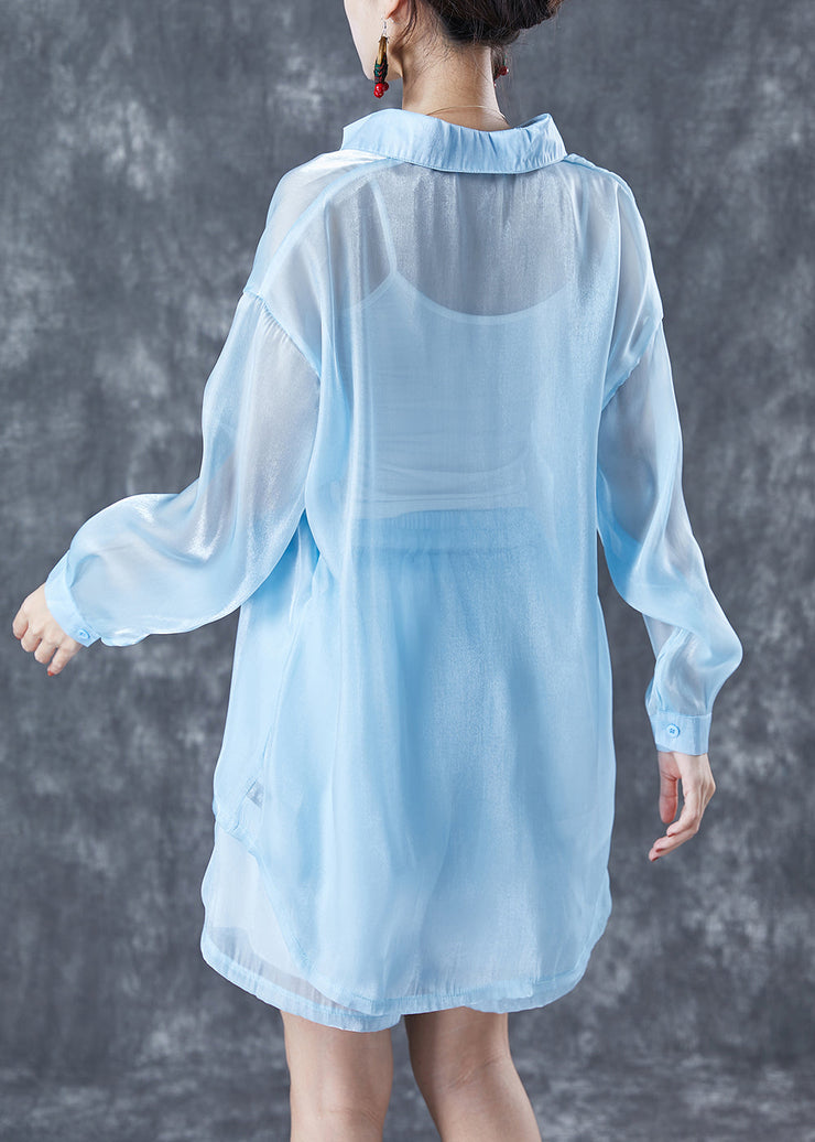 Modern Light Blue Oversized Draping Chiffon Two Piece Set Summer