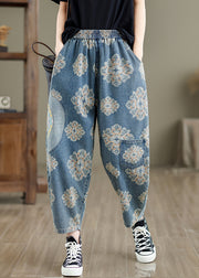 Modern Light Blue Oversized Print Denim Harem Pants Spring