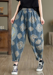 Modern Light Blue Oversized Print Denim Harem Pants Spring