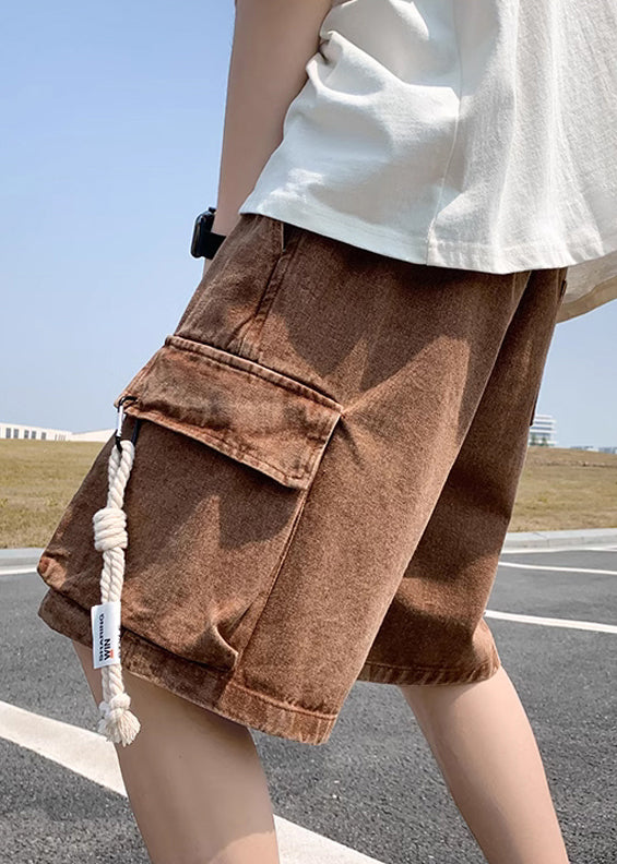 Modern Light Blue Pockets Drawstring Denim Mens Shorts Summer