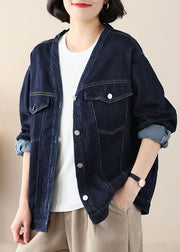 Modern Light Blue V Neck Oversized Cotton Denim Coats Spring