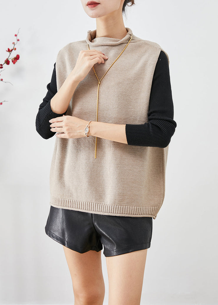 Modern Light Camel Turtle Neck Knit Vest Tops Fall