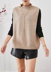 Modern Light Camel Turtle Neck Knit Vest Tops Fall