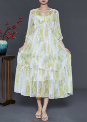 Modern Light Green Ruffled Print Chiffon Long Dresses Summer