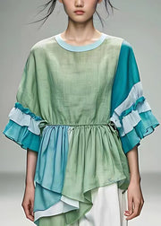 Modern Light Green Ruffled Wrinkled Top Fall