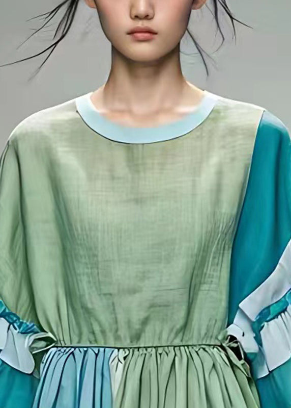 Modern Light Green Ruffled Wrinkled Top Fall