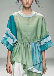 Modern Light Green Ruffled Wrinkled Top Fall