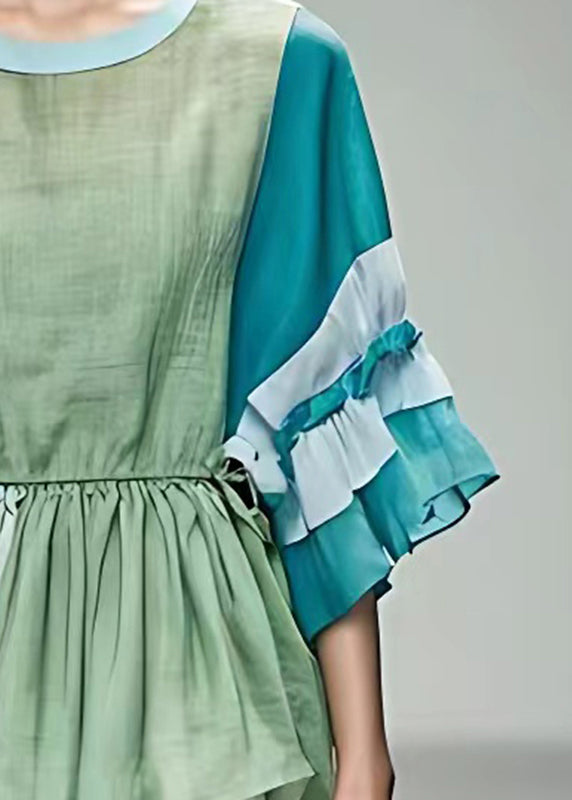 Modern Light Green Ruffled Wrinkled Top Fall