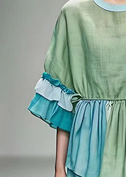 Modern Light Green Ruffled Wrinkled Top Fall