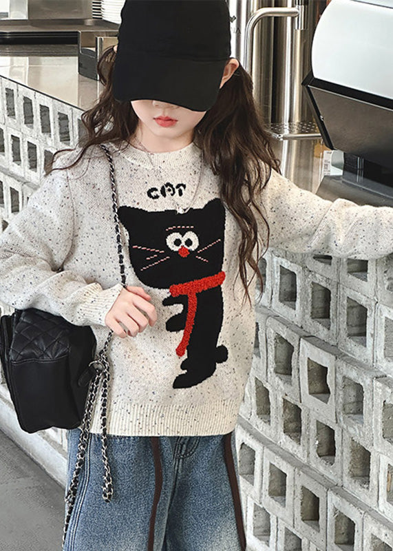 Modern Light Grey Cozy Animal Print Cotton Knit Kids Sweaters Spring