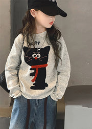 Modern Light Grey Cozy Animal Print Cotton Knit Kids Sweaters Spring