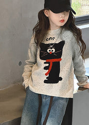 Modern Light Grey Cozy Animal Print Cotton Knit Kids Sweaters Spring