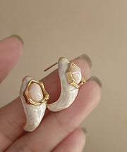 Modern Milky White Alloy Glazed C Type Stud Earrings