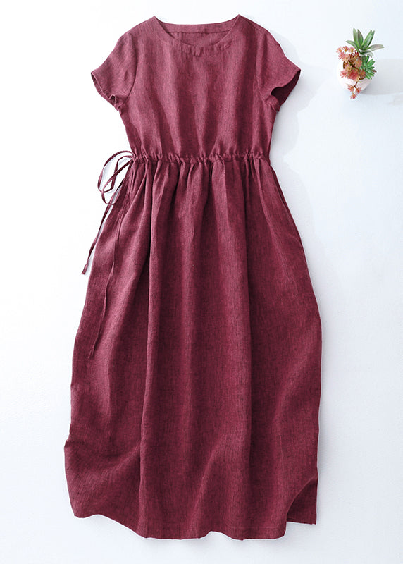 Modern Mulberry Cinched Linen Long Dress Summer