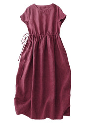 Modern Mulberry Cinched Linen Long Dress Summer