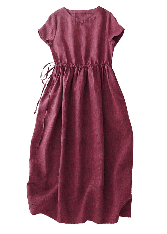 Modern Mulberry Cinched Linen Long Dress Summer