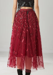 Modern Mulberry Embroidered Sequins Tulle Skirts Spring