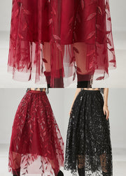 Modern Mulberry Embroidered Sequins Tulle Skirts Spring