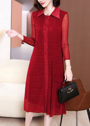 Modern Mulberry Peter Pan Collar Hollow Out Long Dress Summer