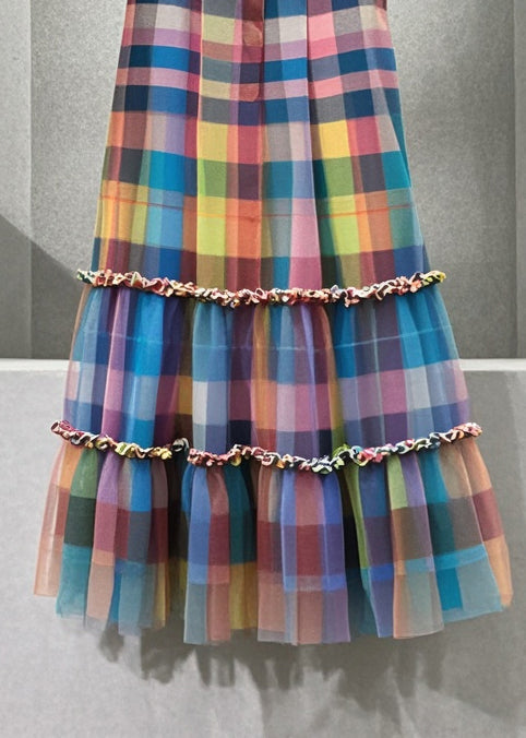 Modern Multicolor Ruffled Plaid Tulle Day Skirts Summer