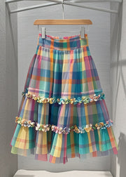 Modern Multicolor Ruffled Plaid Tulle Skirts Summer