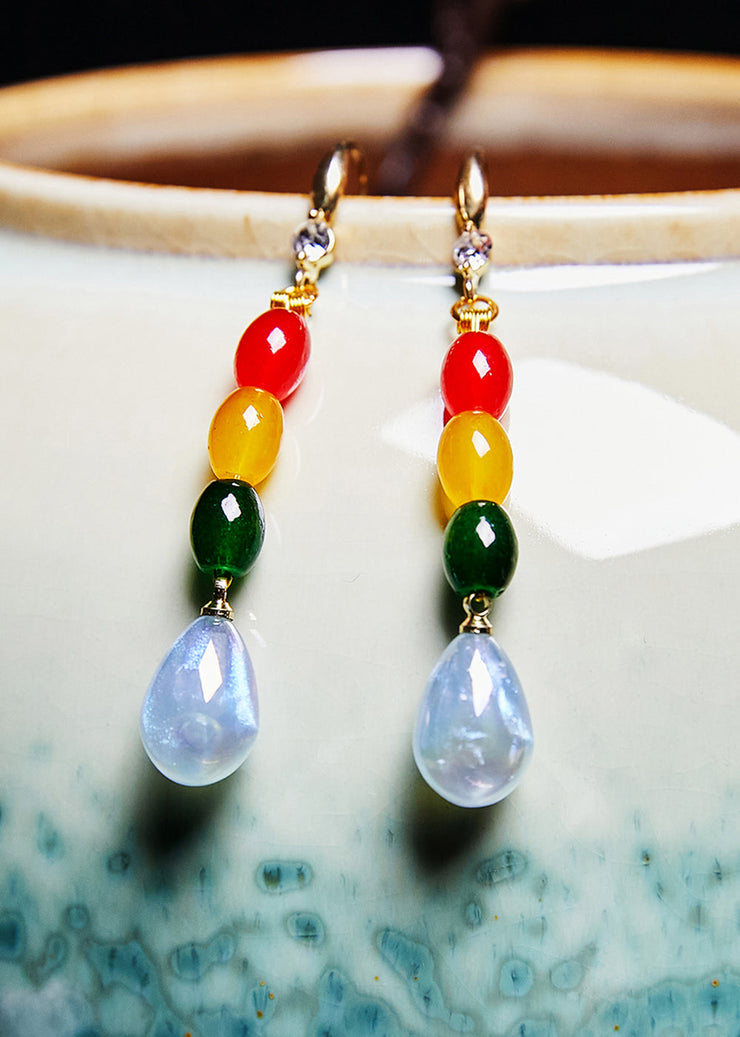 Modern Multicolour Gem Stone Droplet Shape Drop Earrings