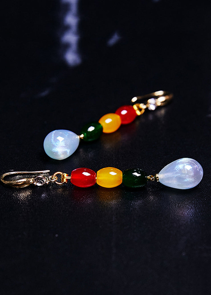 Modern Multicolour Gem Stone Droplet Shape Drop Earrings