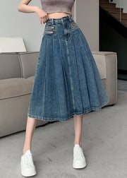 Modern Navy High Waist Zip Up Denim Pleated Skirt Summer