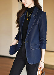 Modern Navy Notched Silm Fit Denim Coat Spring